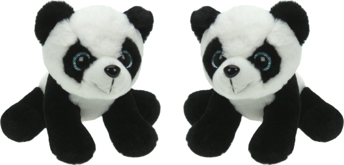 Set van 2x stuks pluche knuffel dieren Panda beer van 25 cm - Speelgoed knuffels - Cadeau