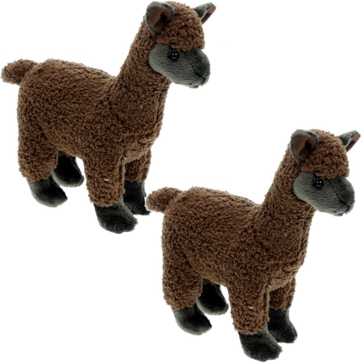 Set van 2x stuks pluche knuffel dieren bruine Alpaca van 20 cm - Speelgoed knuffels