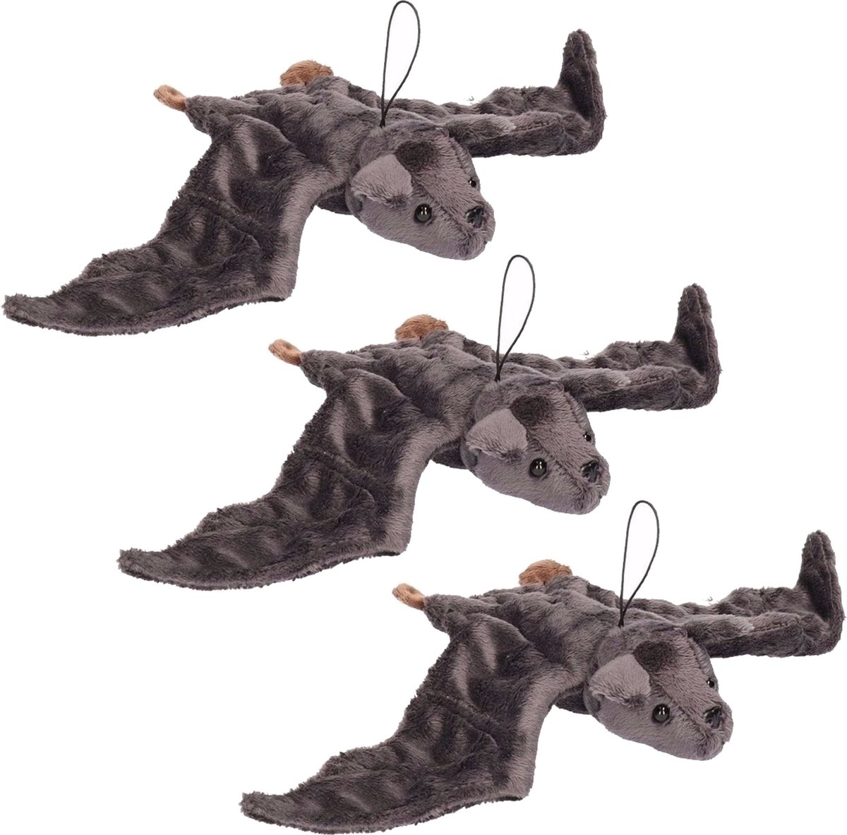 Set van 3x stuks pluche vliegende vleermuis knuffeldier grijs 36 cm - Halloween decoraties