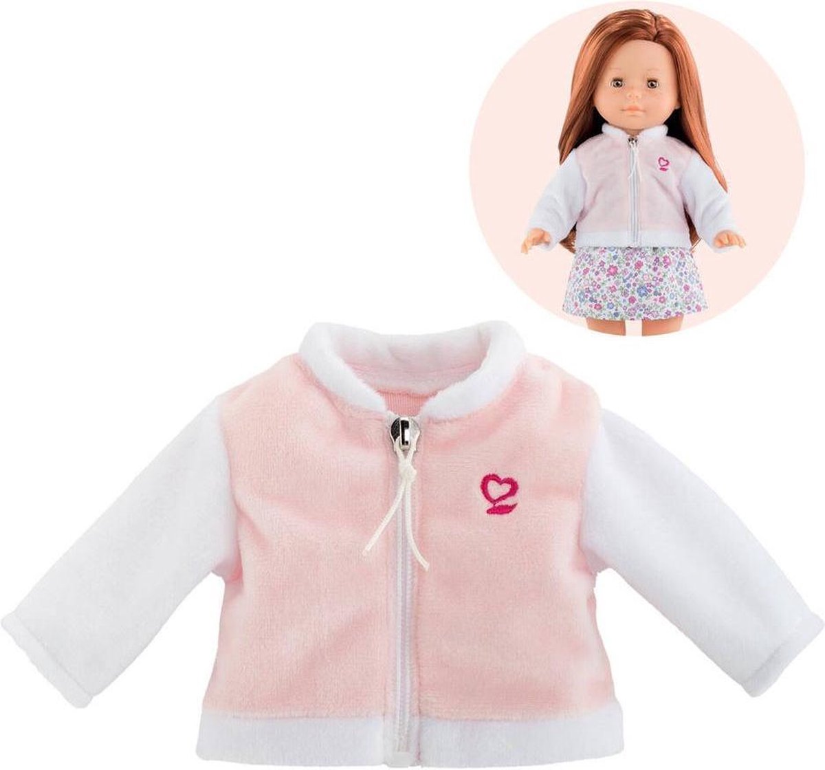 Corolle poppenkleding fleece jas / vest roze wit voor ma corolle pop van 36cm