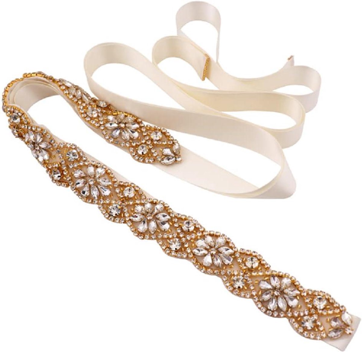 Cosensi - Bruids Accessoires Goud Strass Bruids Riem Handgemaakt met Lint - Bruiloft Accessoire voor Bruidsmeisjes en Vrouwenjurken