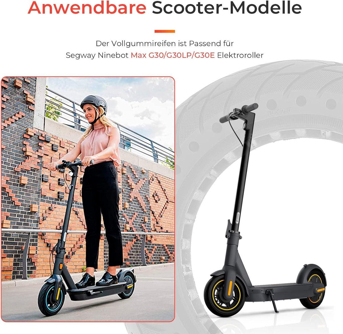   - Elektrische Scooter Wielen 10 Inch Reserveband voor Segway Ninebot Max G30 - Pechbestendig Rubber - Massieve Banden