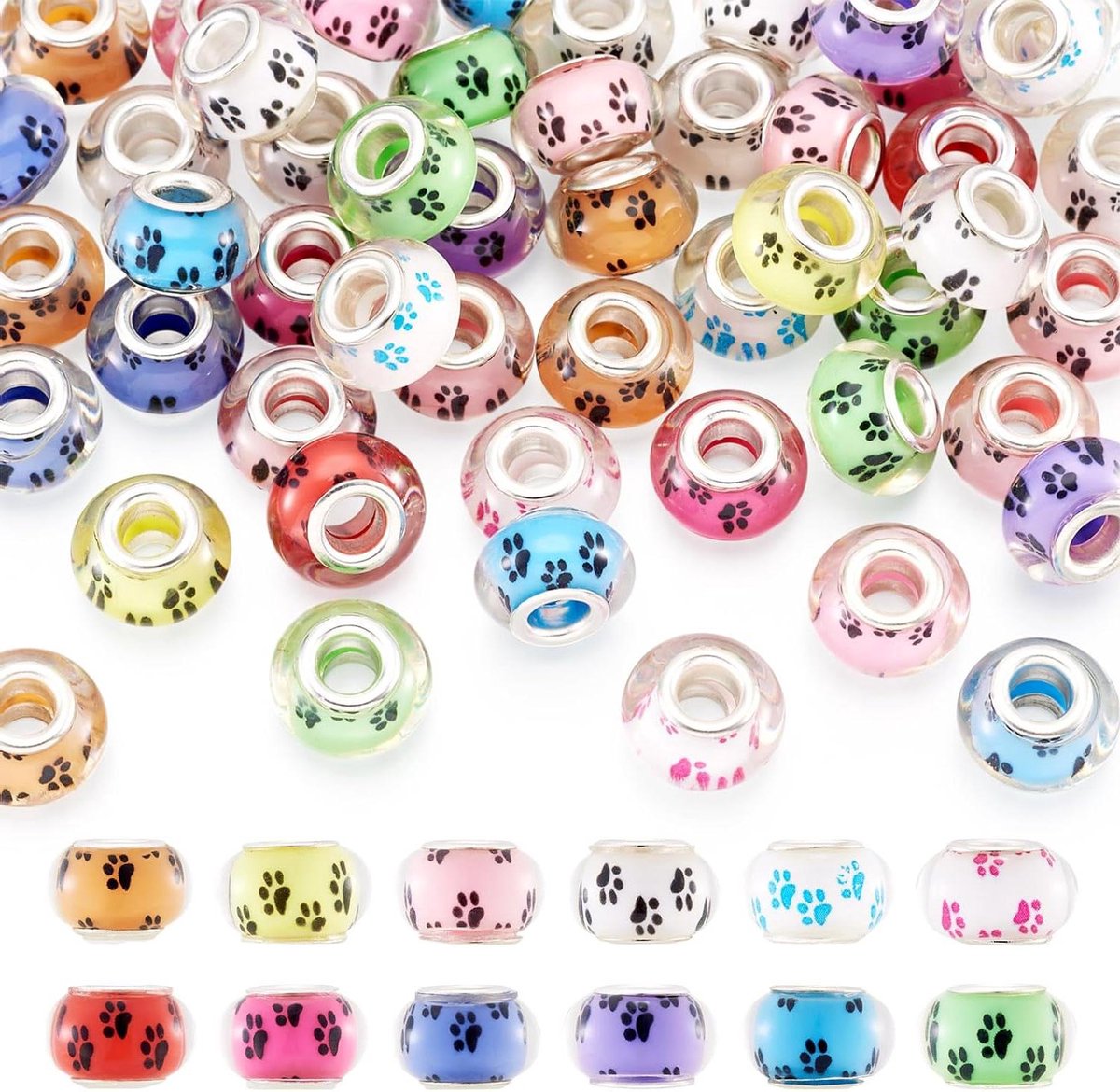   - Grote Gat Acryl Kralen met Hond Poot Prints - 50 Stuks - Rondel Spacer Kralen - Europese Snake Chain Armbanden - 14x9 ~ 10mm