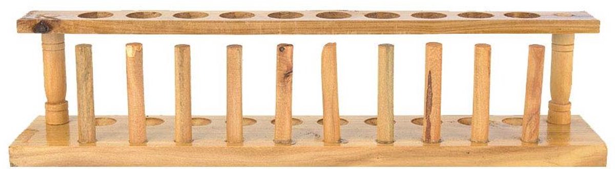   - Houten reageerbuisrek met poreuze beukenhouten structuur voor haaknaalden en kruiden - Chemisch laboratoriumgereedschap met 10 gaten