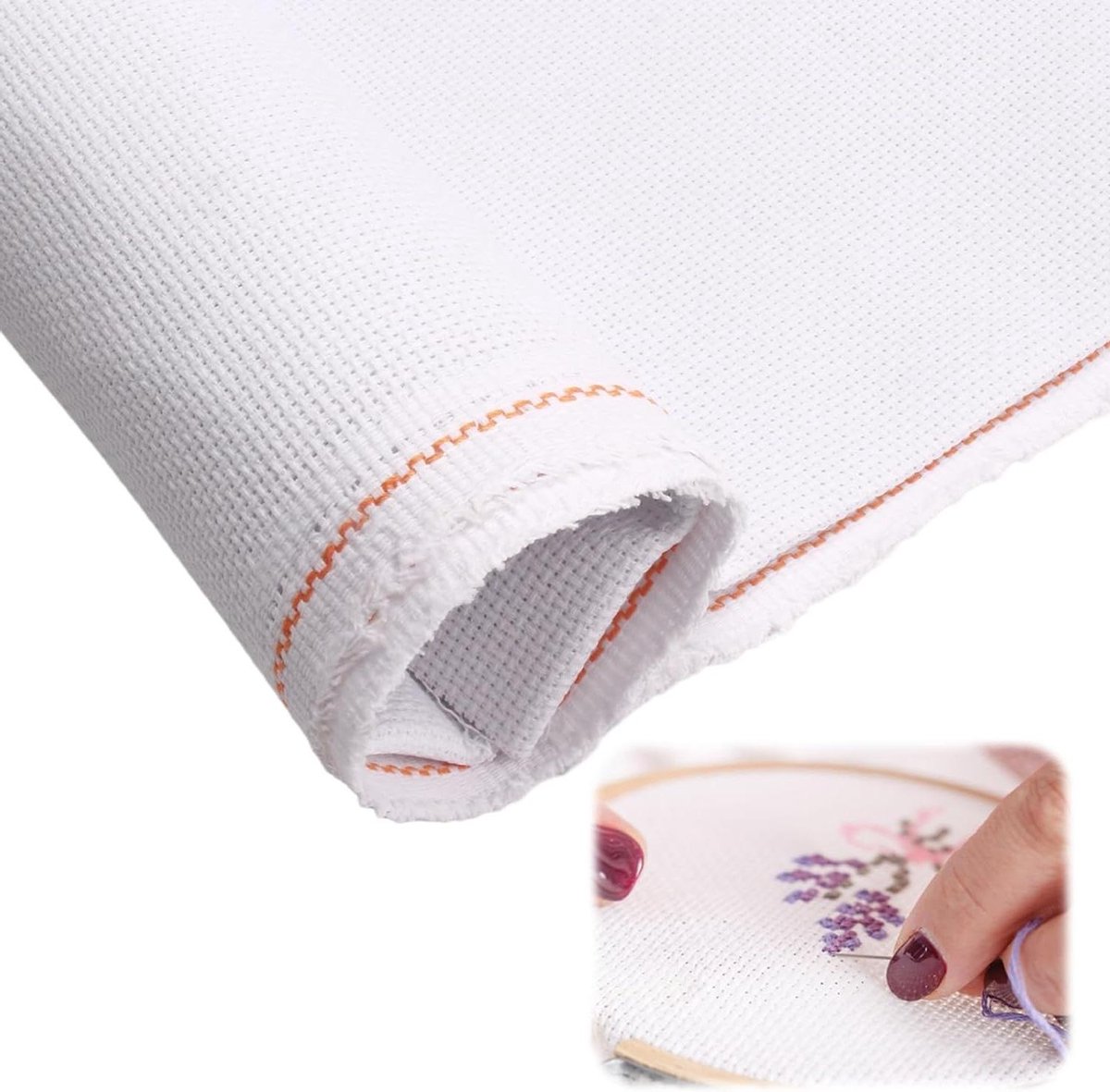   - Kruissteekstof 14 karaat 150x100 cm wit handgemaakt borduurwerk