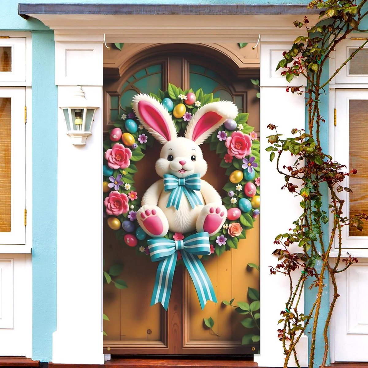   - Paasdeurafdekking met lentedecoratie en vrolijke Pasen thema (kleur-A)