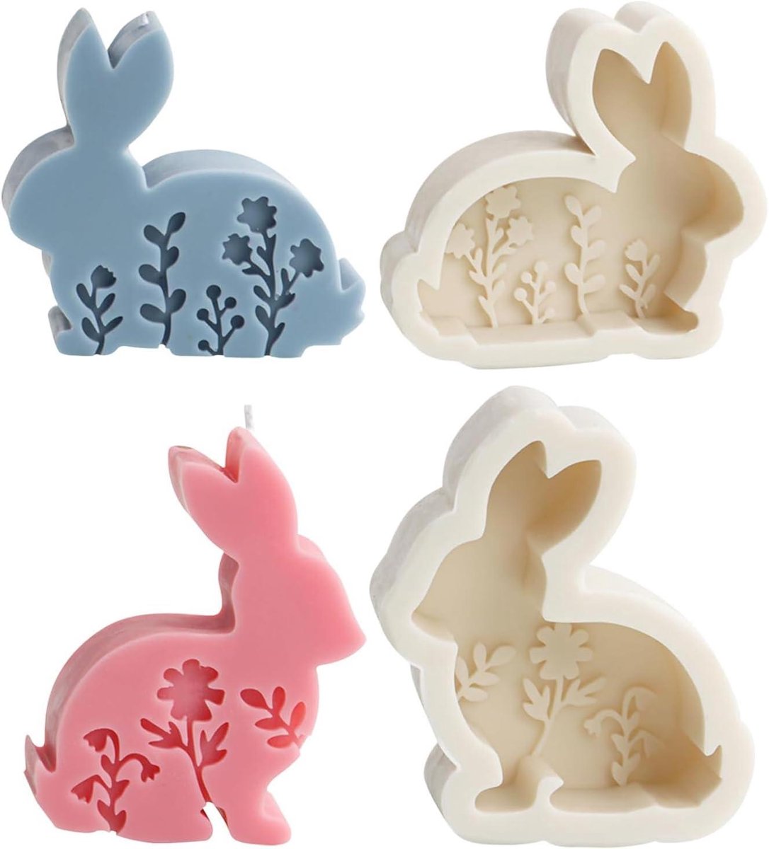   - Siliconen Vorm Paashaas - 2 Stuks 3D Kaarsen - Konijnkaarsvorm - DIY Kaarsen - Paasdecoratie