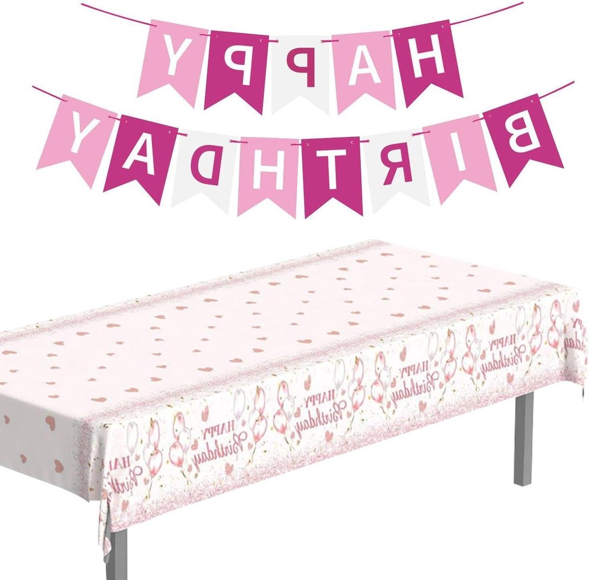   - Tafelkleed Verjaardag Banner Kunststof Tafelhoes Meisjesfeestjes