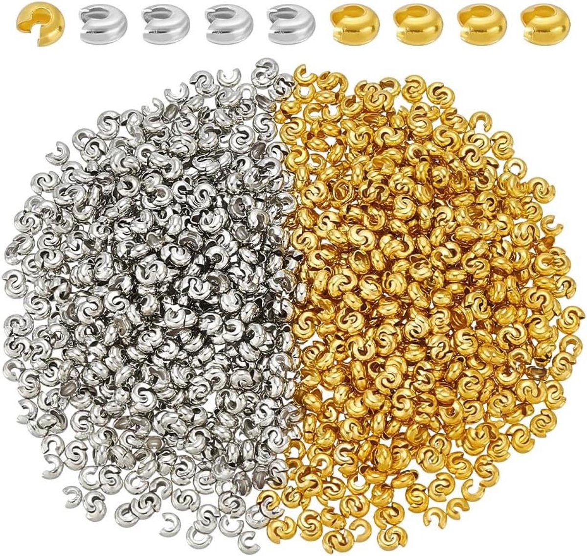   - Vergulde kralen om te pletten - Halfrond - Goud en zilver - Knutselen, oorbellen, armbanden