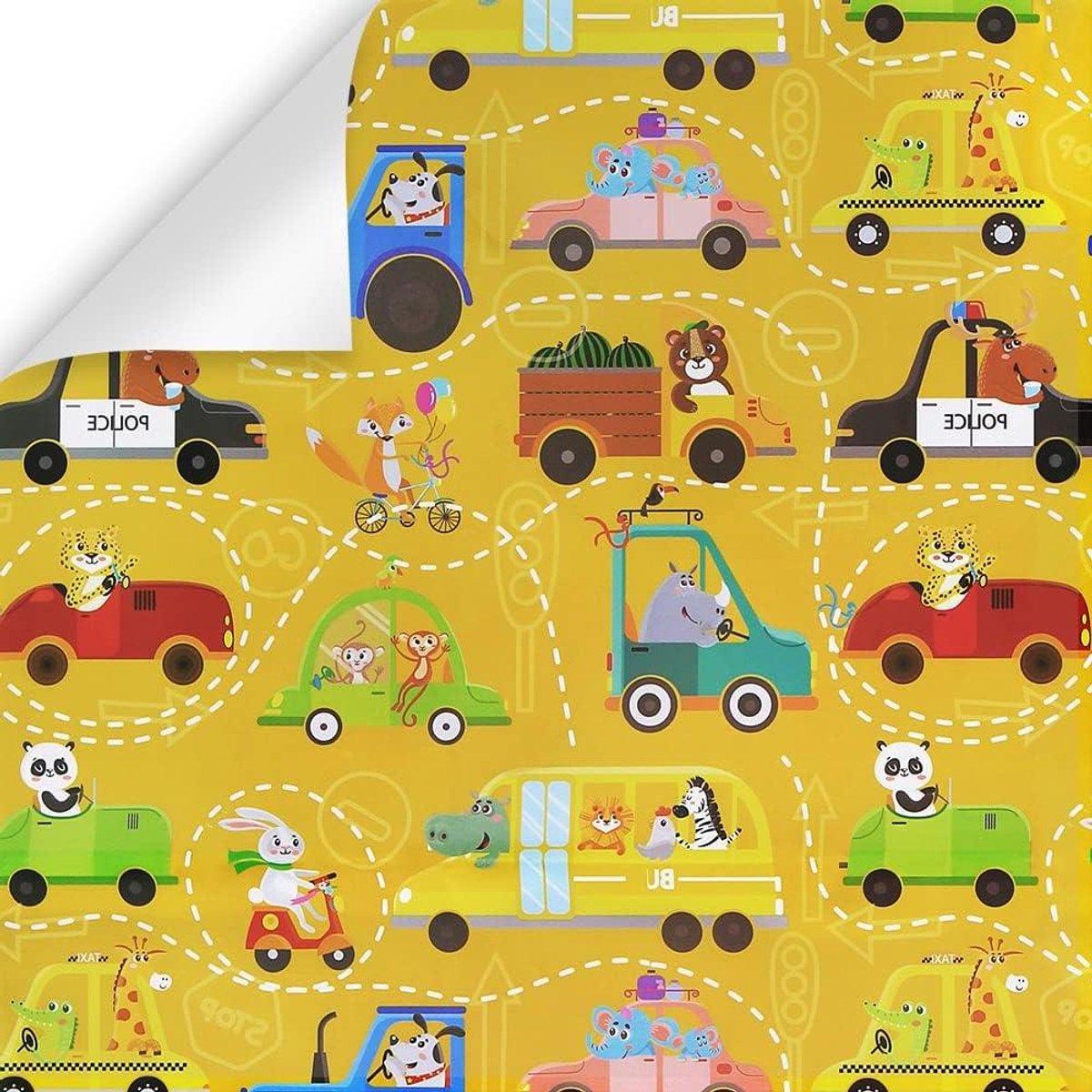   - Verjaardagscadeaupapier voor kinderen - diertransport ontwerp - verjaardag en babyshower - cartoondieren - 4 vellen
