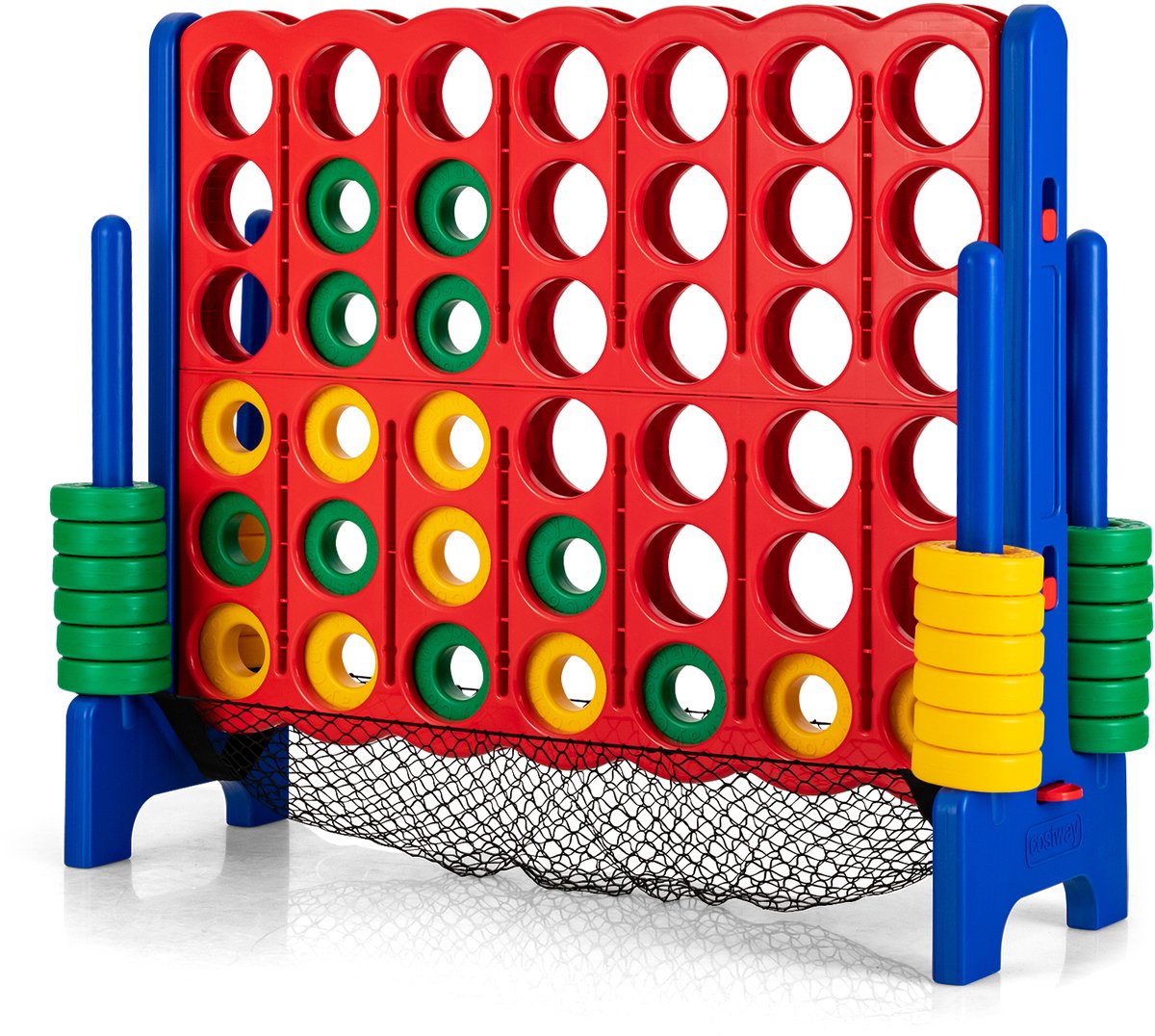COSTWAY 4 op een rij spel groot- 42 jumbo-ringen en schuifregelaars om snel opnieuw te starten, vier in een rij spel groot-Binnen- en buitenspellen-wedstrijd -Geschikt voor volwassenen en kinderen