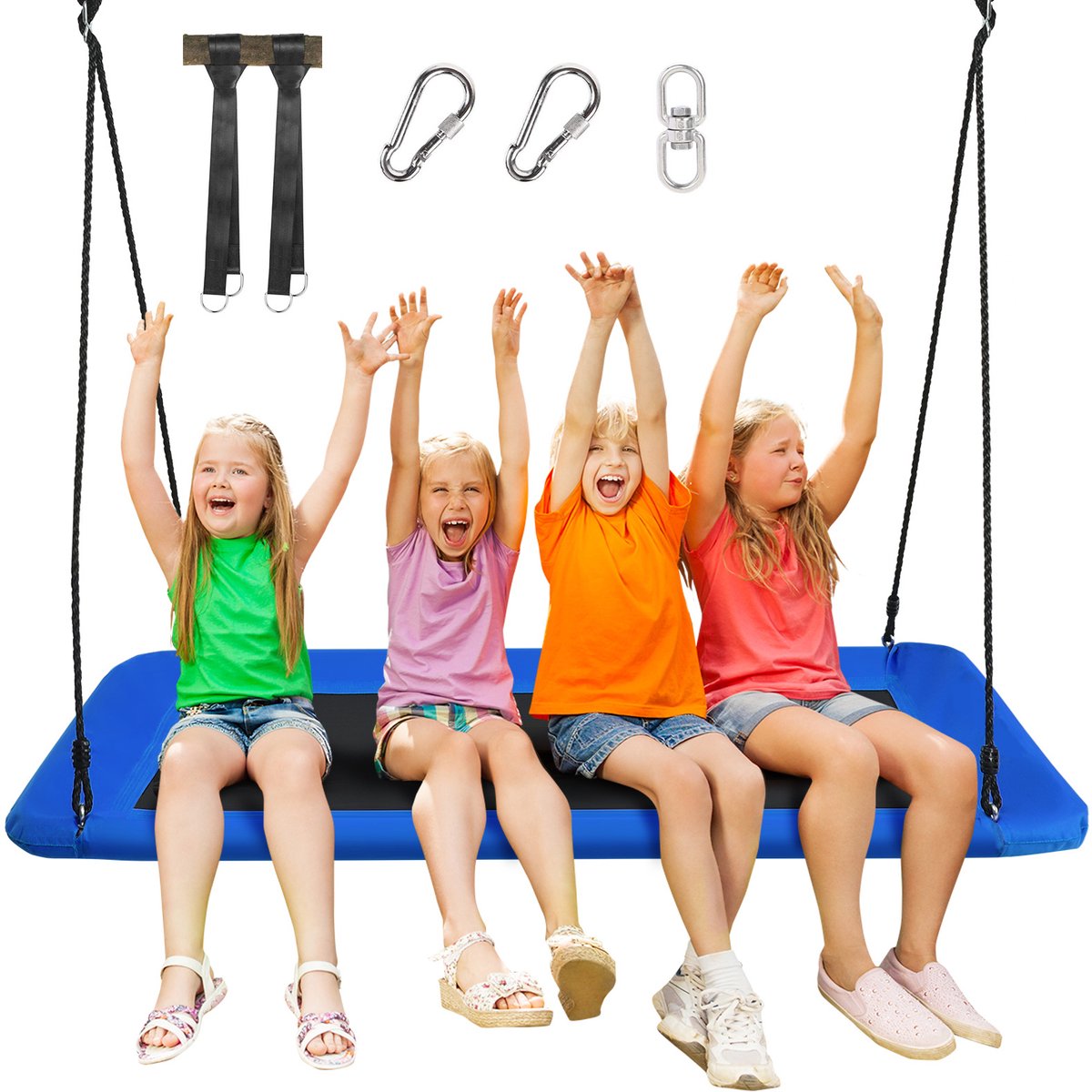 COSTWAY Nestschommel, vierkant, tot 320 kg belastbaar, 150 x 80 cm, boomschommel met 100-180 cm verstelbaar touw, kinderschommel, outdoor tuinschommel voor kinderen en volwassenen (blauw)