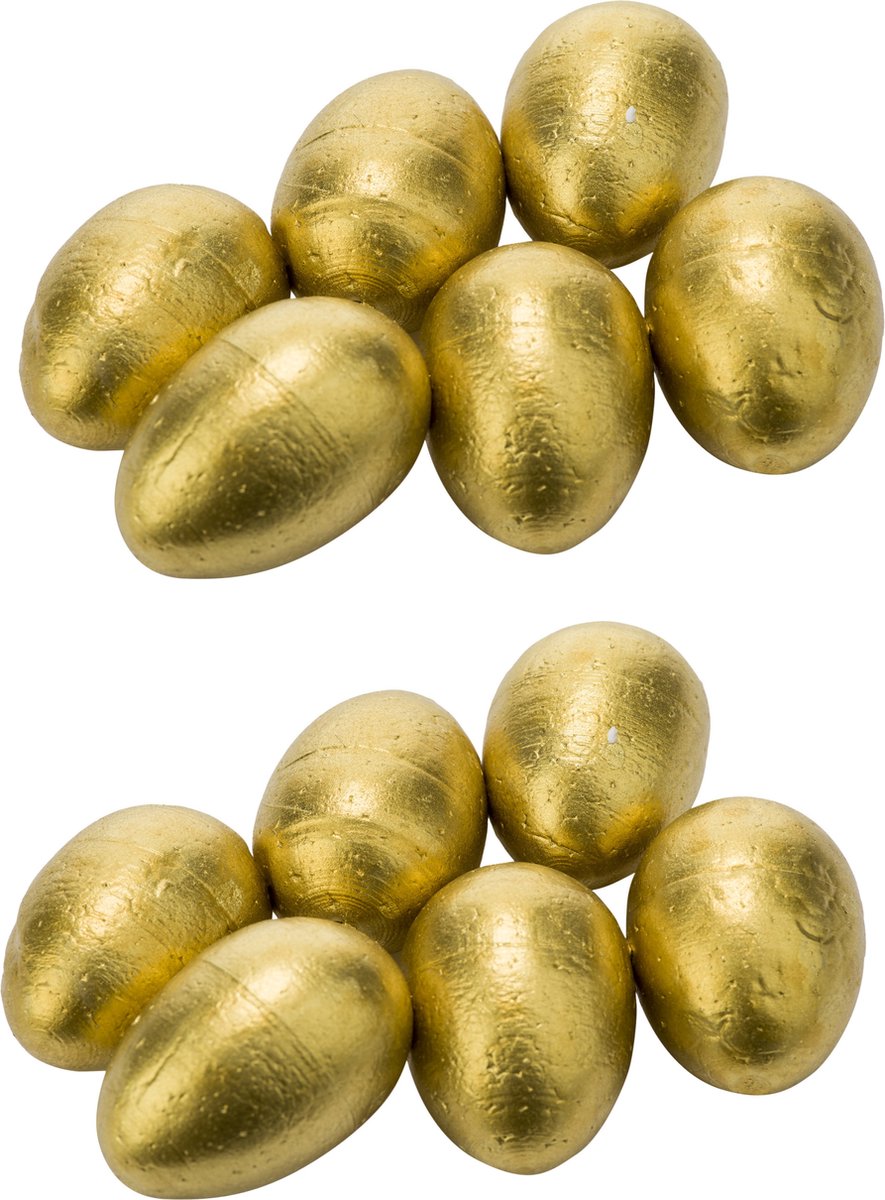 Set van 12x stuks kunststof paaseitjes goud 6 cm - Paaseitjes voor Paastakken  - Paasversiering/decoratie Pasen