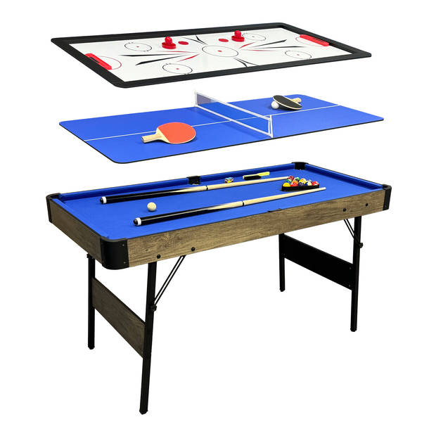 Cougar All-in-One 3-in-1 Multi speeltafel in eiken houtlook Pooltafel, Push Hockey & Tafeltennis