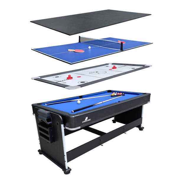 Cougar All-in-One 4-in-1 Multi speeltafel Zwart Pooltafel, airhockeytafel, tafeltennistafel