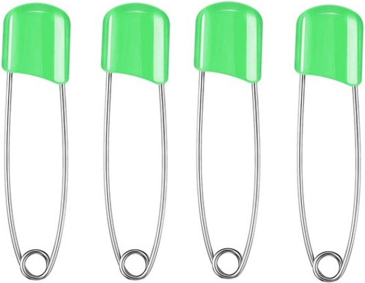 4 Veiligheidsspelden Met Beschermkap Groen  - Baby Luier - Katoenen Luier - 5,4 cm - Baby Safety Pins -