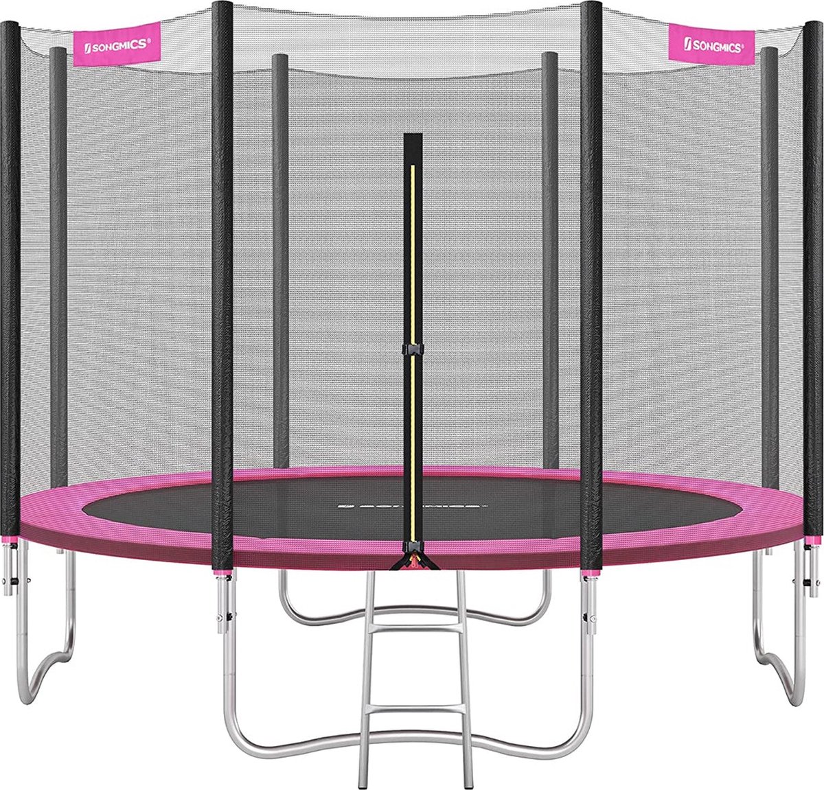 Trampoline Ø 305 cm - Ronde tuintrampoline - met veiligheidsnet - ladder en gepolsterde stokken - veiligheidshoes - Roze