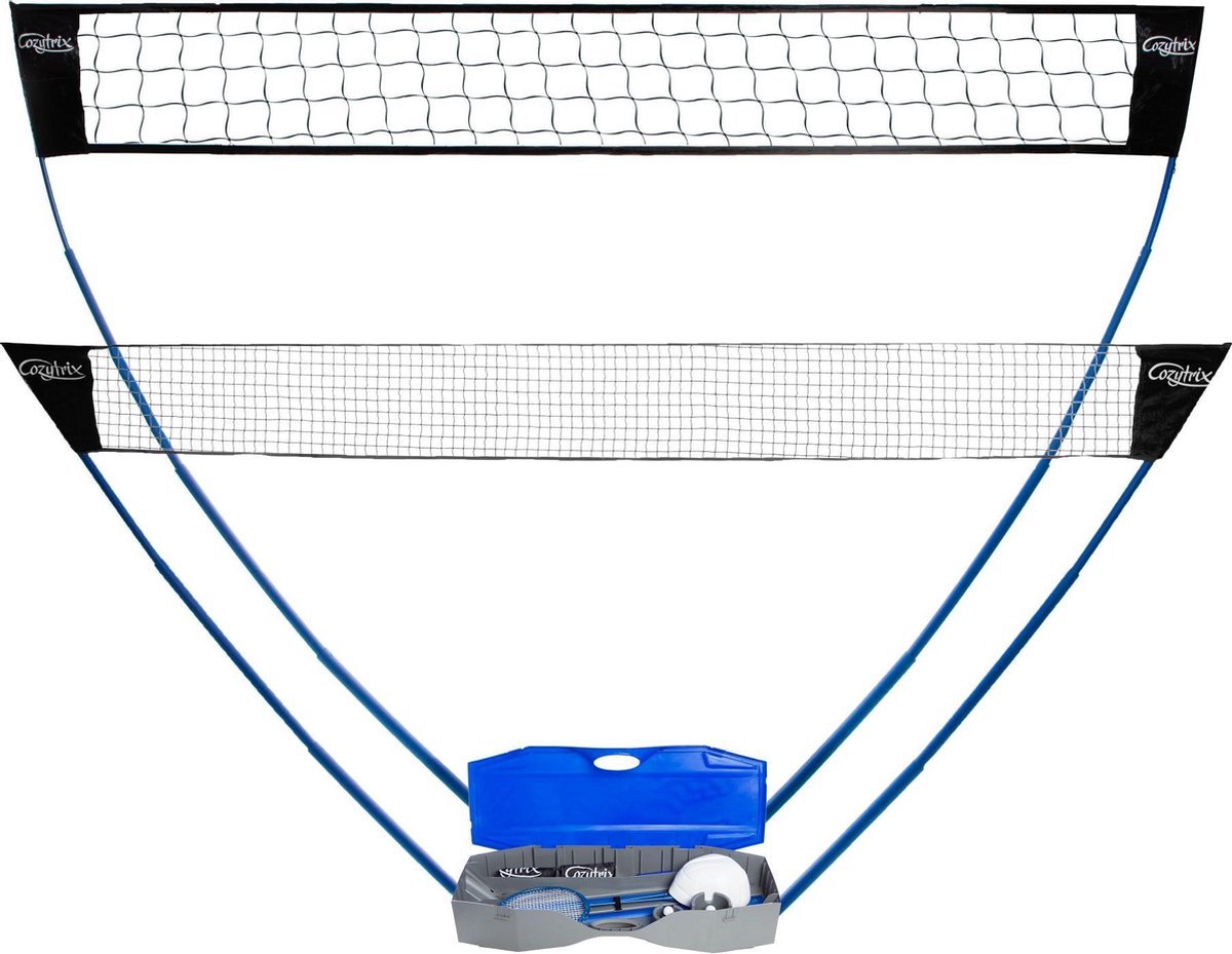 Cozytrix Draagbare Volleybal- En Badmintonset Met Bal, Pomp, 2 Rackets, 2 Shuttles , 2 Netten En Opbergdoos