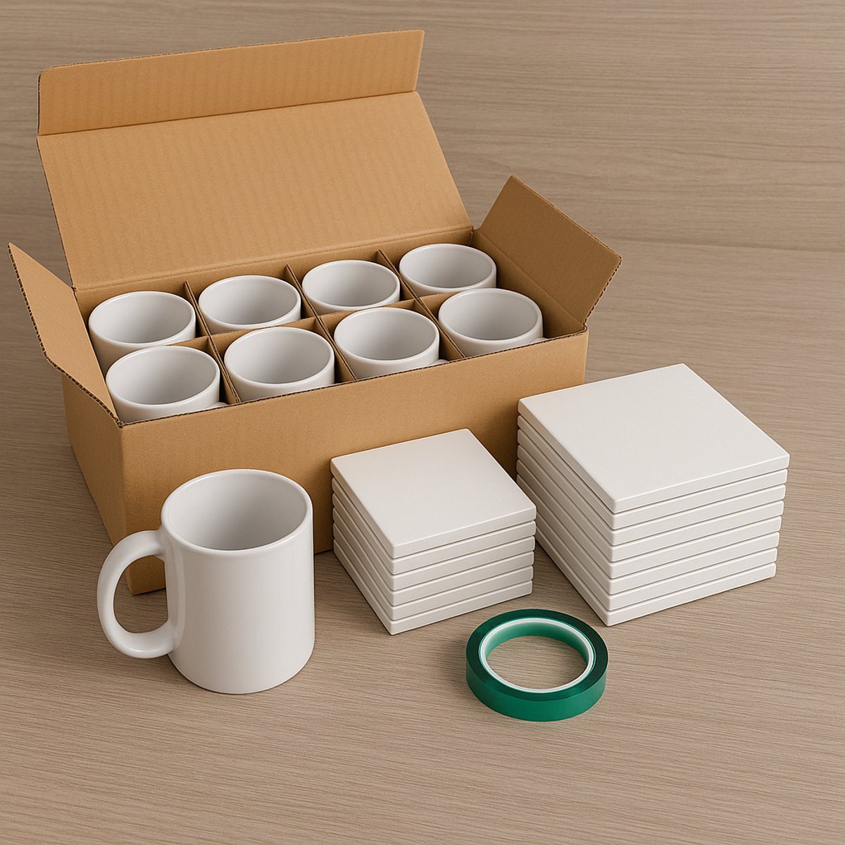 Sublimatie Startpakket – 24 Sublimatie Mokken – 12 Sublimatie Tegels – Hittebestendige Tape