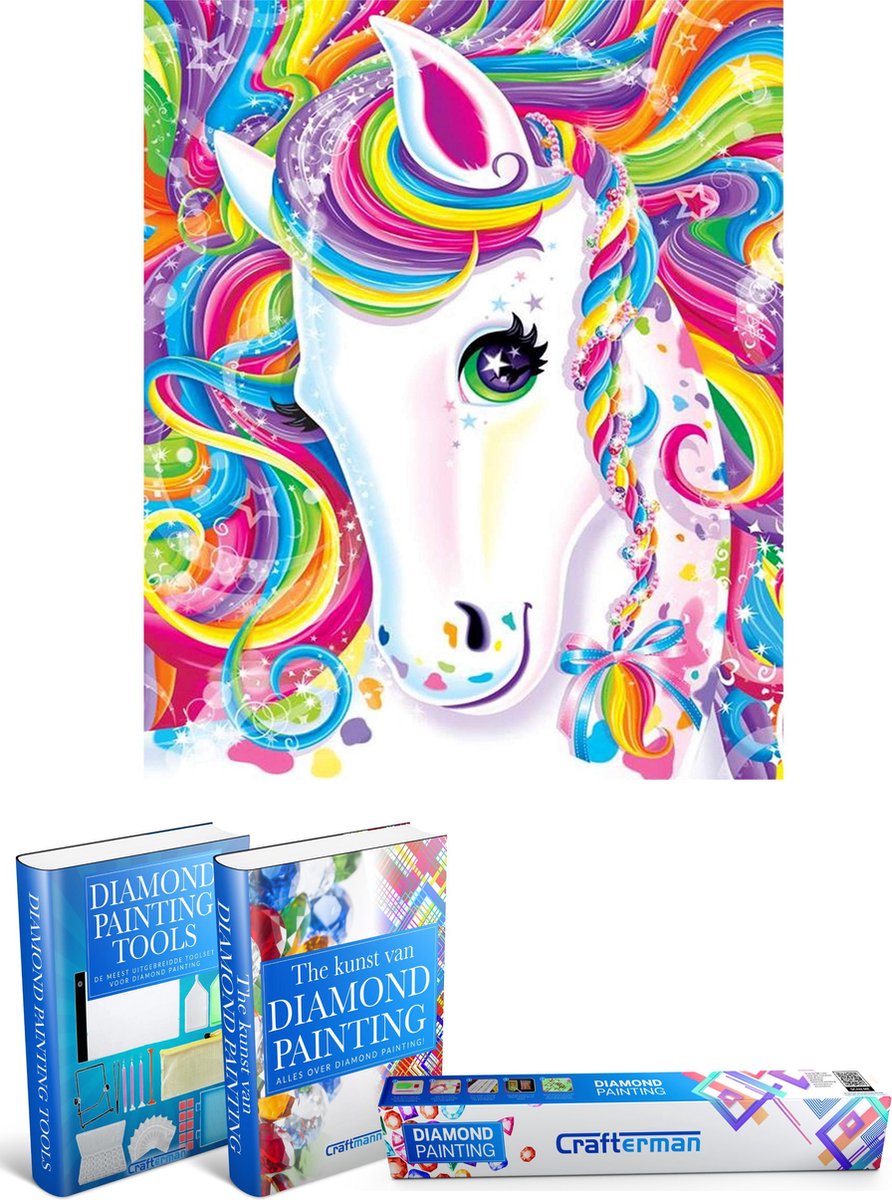 Crafterman™ Diamond Painting Pakket Kinderen en Volwassenen - Prachtig kleurrijk Paard - 30x40cm - volledige dekking - RONDE steentjes - Met 2 E-Books