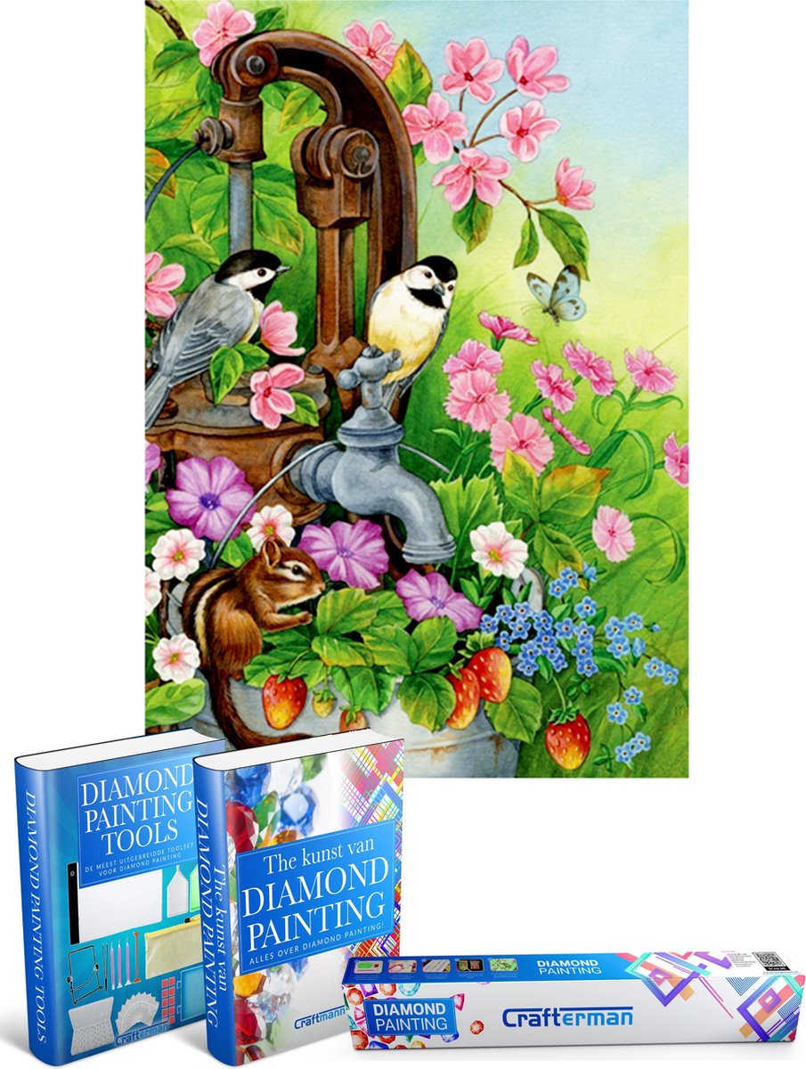 Crafterman™ Diamond Painting Pakket Volwassenen - Kleurrijke vogels met bloemen (natuur) - 30x40cm - volledige bedekking - vierkante steentjes - Met tijdelijk 2 E-Books