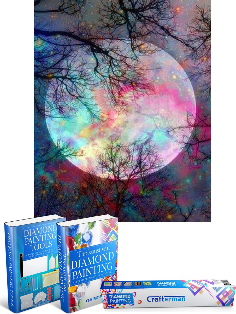 Crafterman™ Diamond Painting Pakket Volwassenen - Prachtige volle maan (natuur) - 30x40cm - volledige dekking - vierkante steentjes - Met 2 E-Books