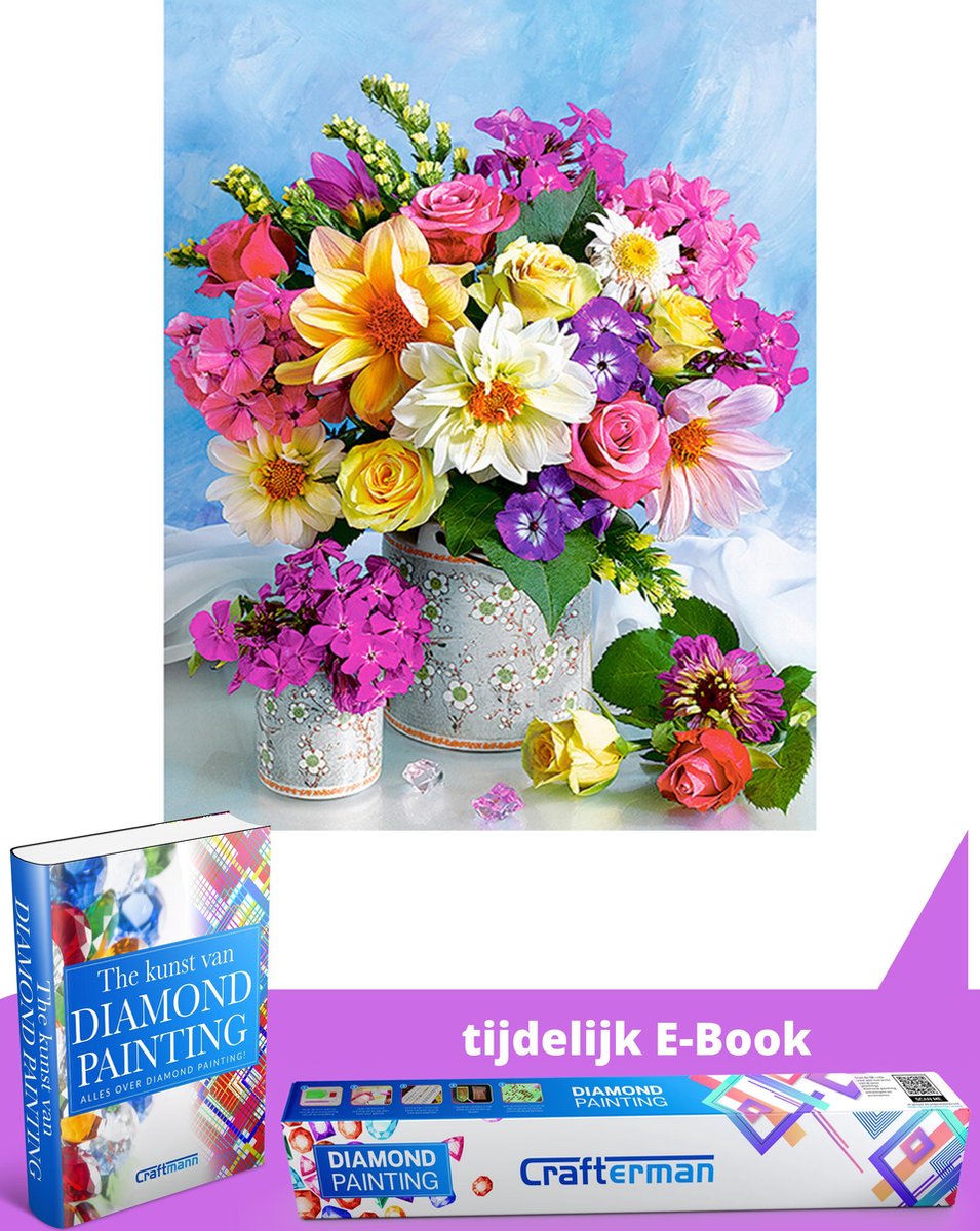 Crafterman™ Diamond Painting Pakket Volwassenen - volledige bedekking - hobby pakket - Prachtige bloemen mix - 30x40cm - Met tijdelijk E-Book