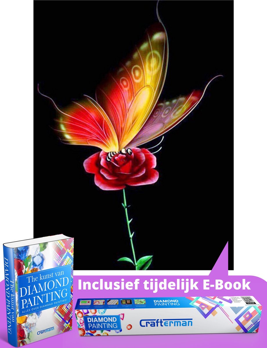 Crafterman™ Diamond Painting Pakket Volwassenen - volledige bedekking - hobby pakket - Prachtige vlinder op bloem - 30x40cm - Met tijdelijk E-Book