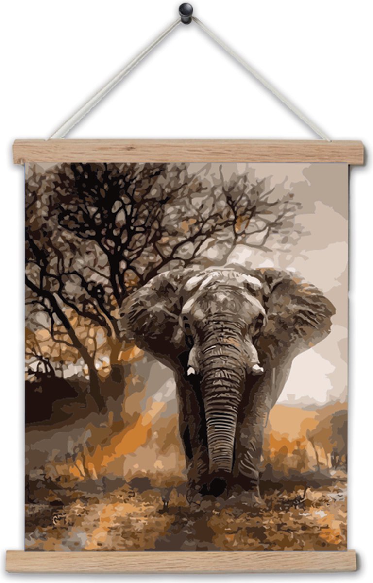 Crafts&Co - Schilderen op Nummer Volwassenen 50 x 70 cm XXL Canvas - Met Frame - Ook voor Kinderen - 24 Kleuren - Met ophanghaak - Mystieke Olifant