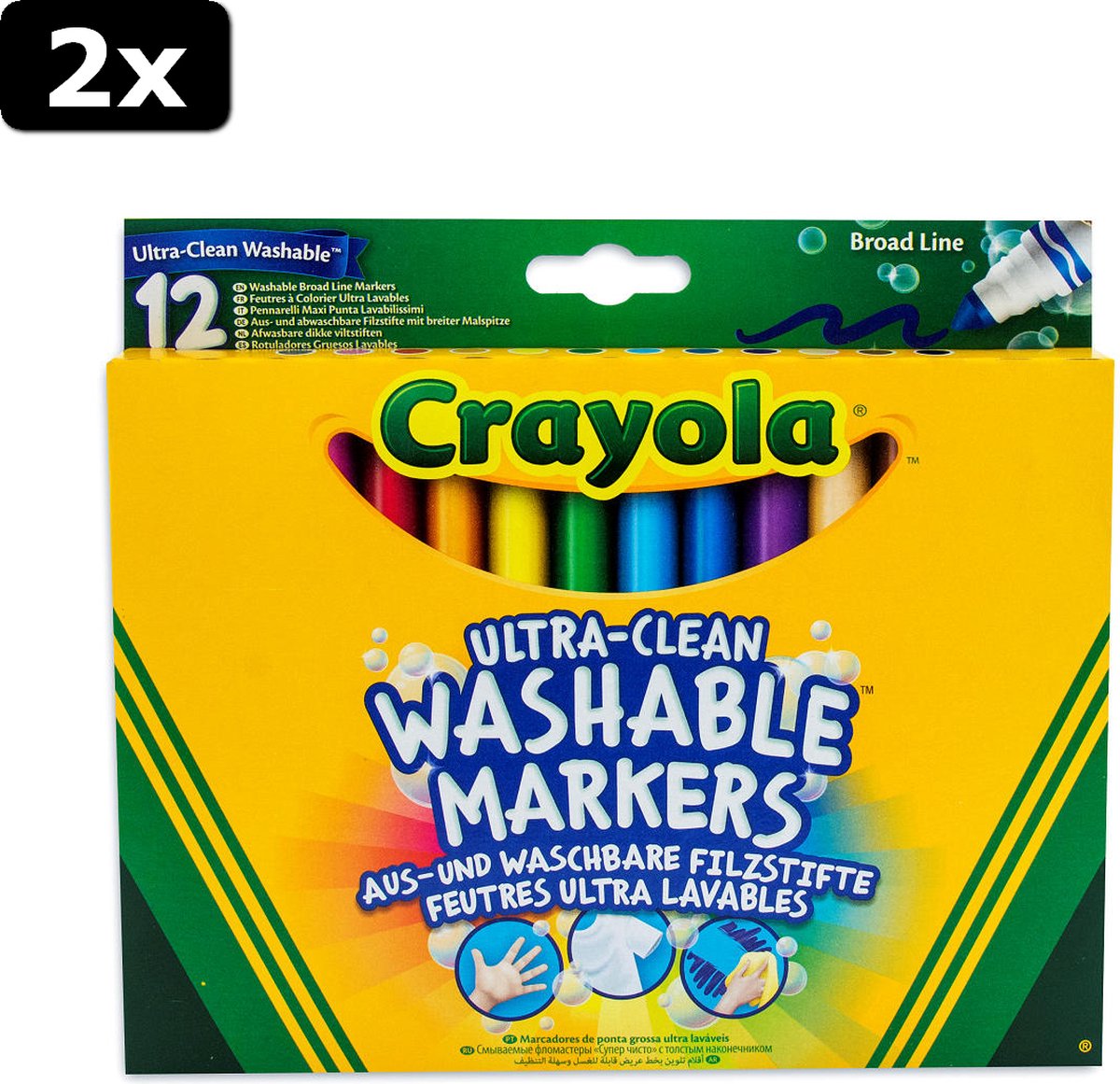 2x Crayola 12 Viltstiften met kegelpunt