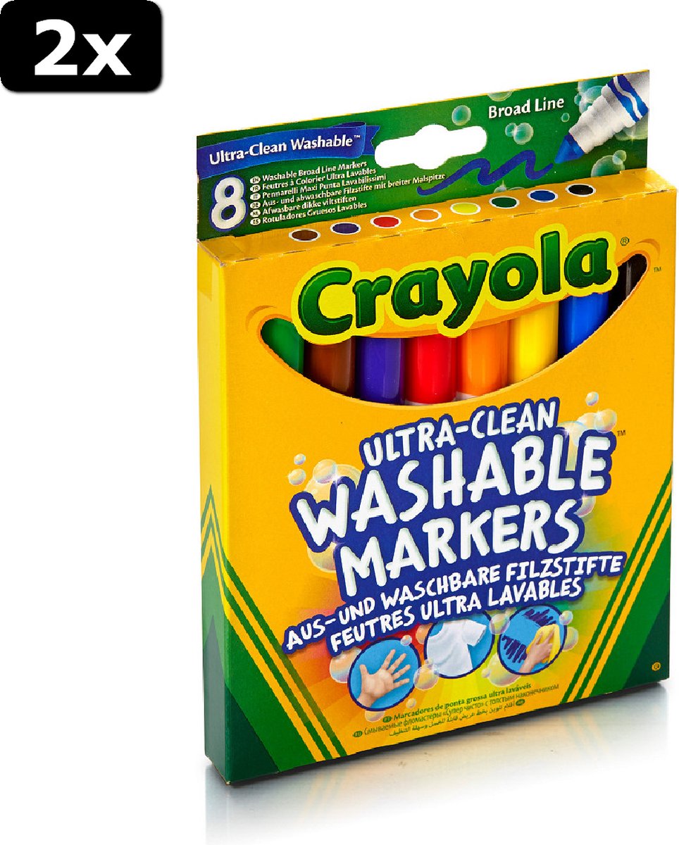 2x Crayola 8 Ultra Clean Viltstiften met kegelpunt