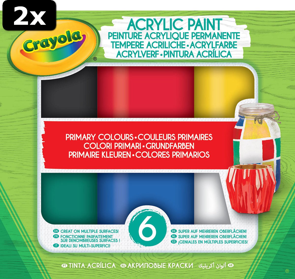 2x Crayola Acryl verf Primaire tinten - 6 stuks