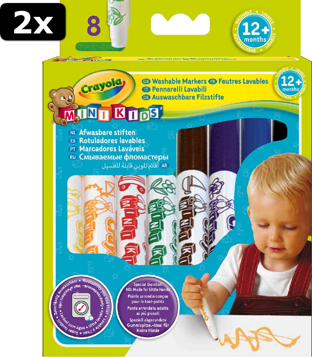 2x Crayola Mini Kids - 8 Viltstiften met bolle punt