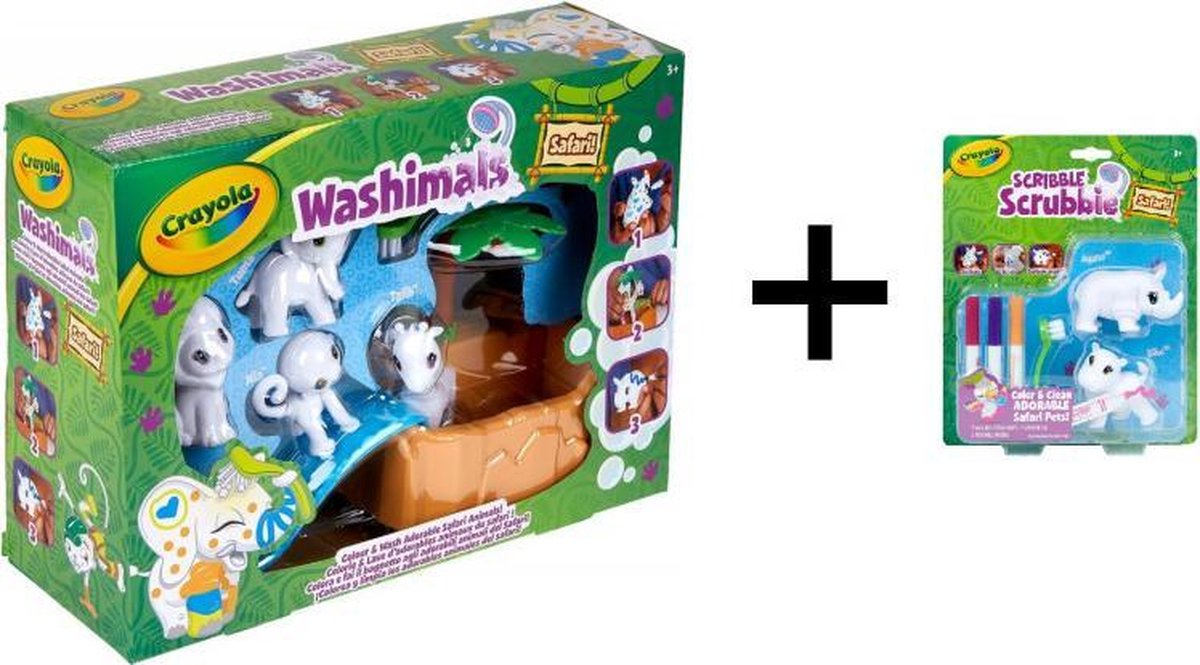 Crayola Washimals Safari Set - Knutselpakket + Duopack Neushoorn/Nijlpaard - Bundelpakket