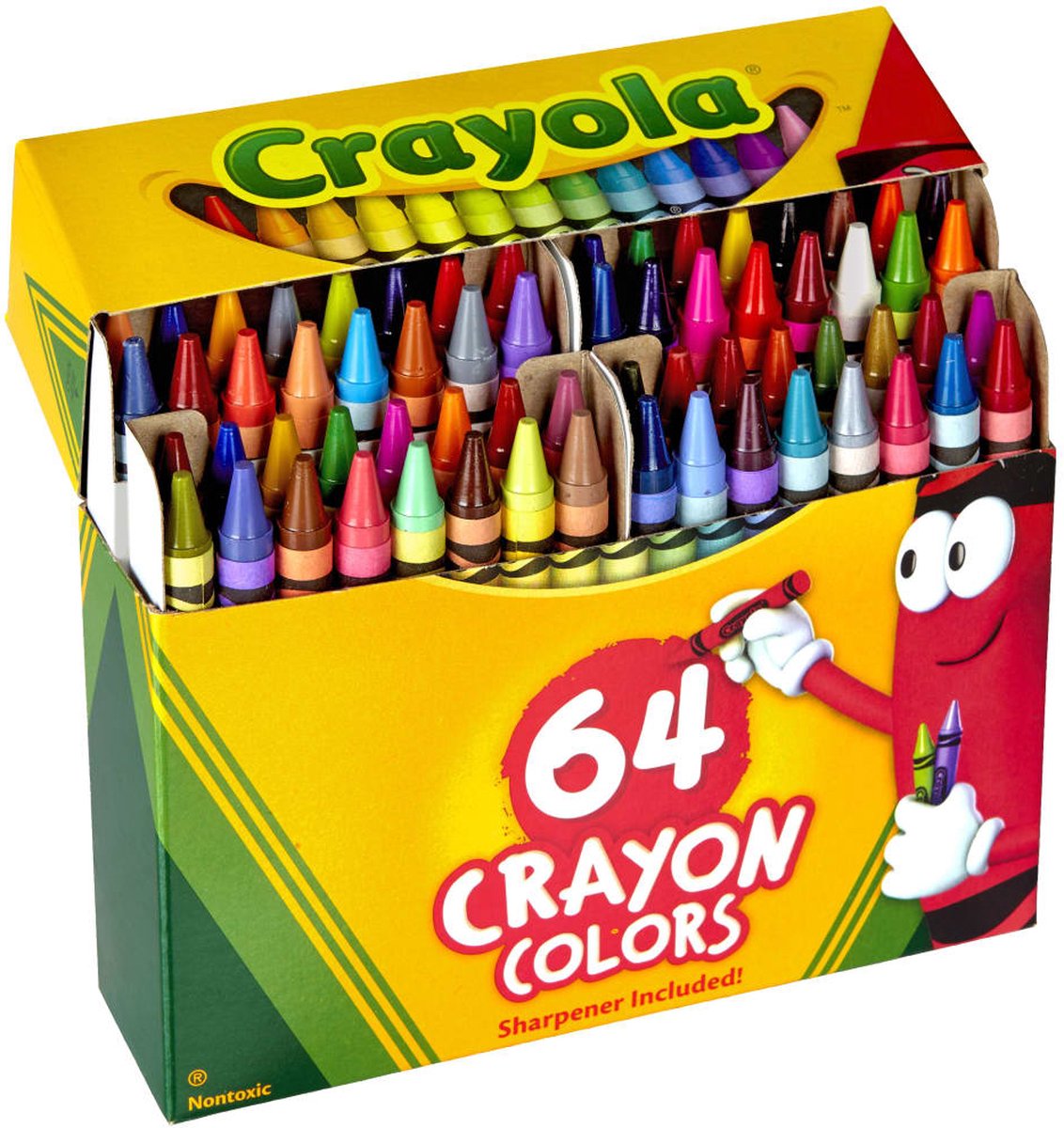 Crayola Waskrijt - 64 stuks - Waskrijtjes - Wasco Krijtjes kinderen - Box Met Ingebouwde Puntenslijper - Wasco Krijt - Wasco peuters -