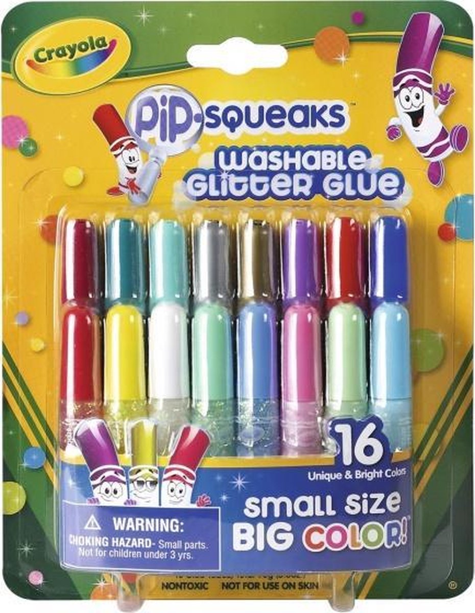 lijmtubes Glitter Glue Pip Squeks junior 16-delig