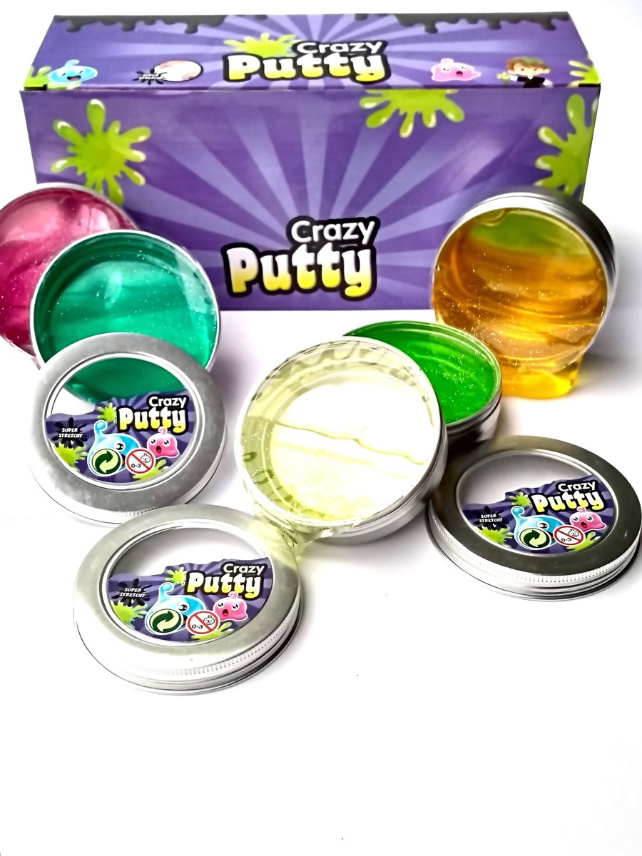 3 potjes super elastische glitter putty