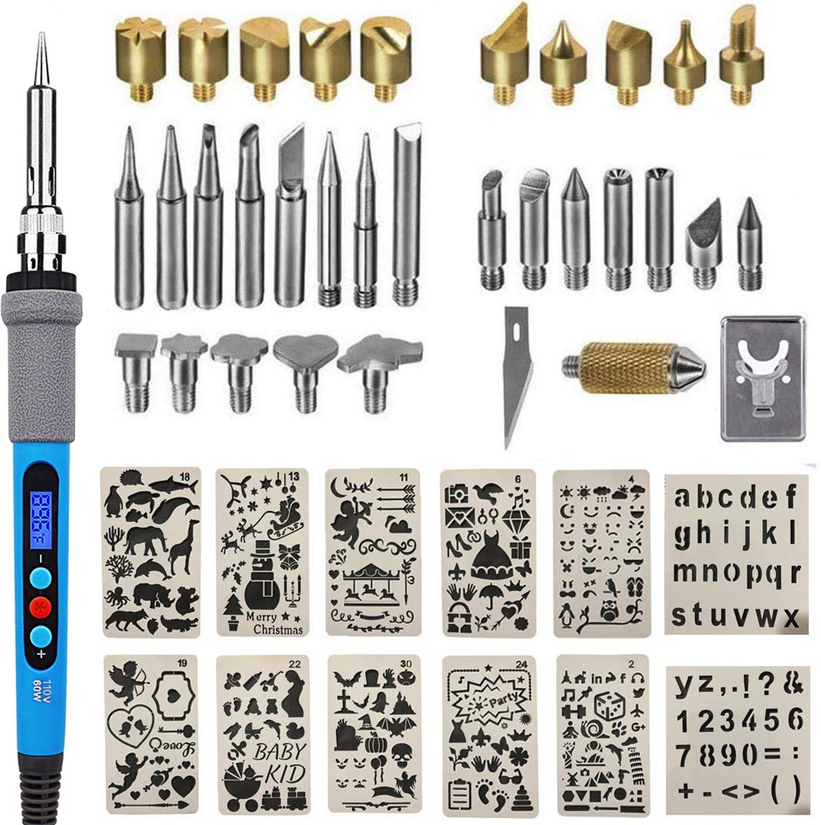 Compleet 44 delig pyrografie set met lcd schermpje - Houtbewerking set - hout branden - Soldeer set - Hout brand set - Soldeer bout - Hobby set - Leer bewerkings set - Hout graveer set - Graveer set - Graveer pen.