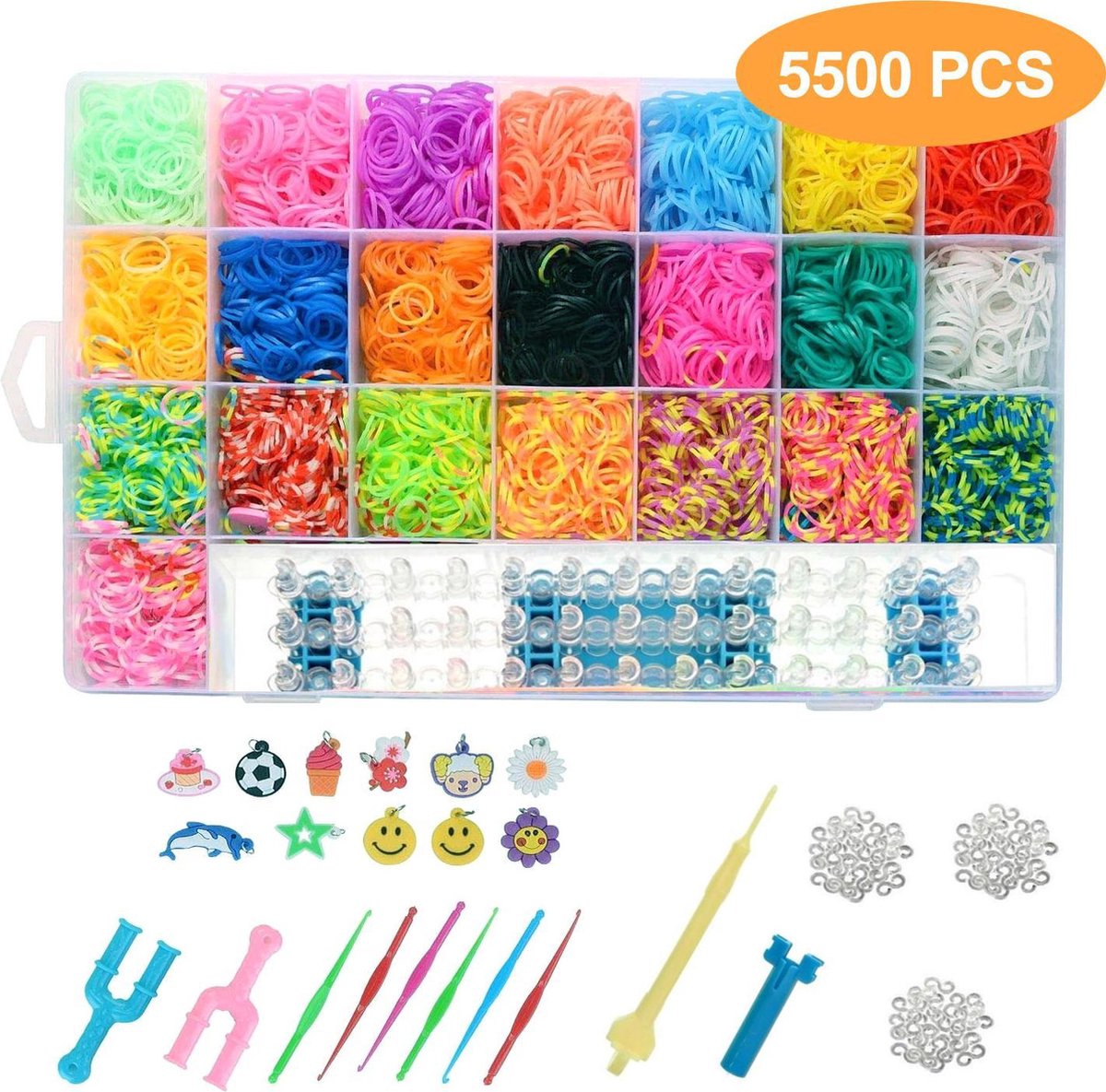 CreaYou 5500 Loombandjes Starterspakket + 47 Extra Tools - Extra Stevig Verstelbaar Loombord - Loom Haaknaald - 10 Loom Bedels - 6 Weefhaken en S-Clips