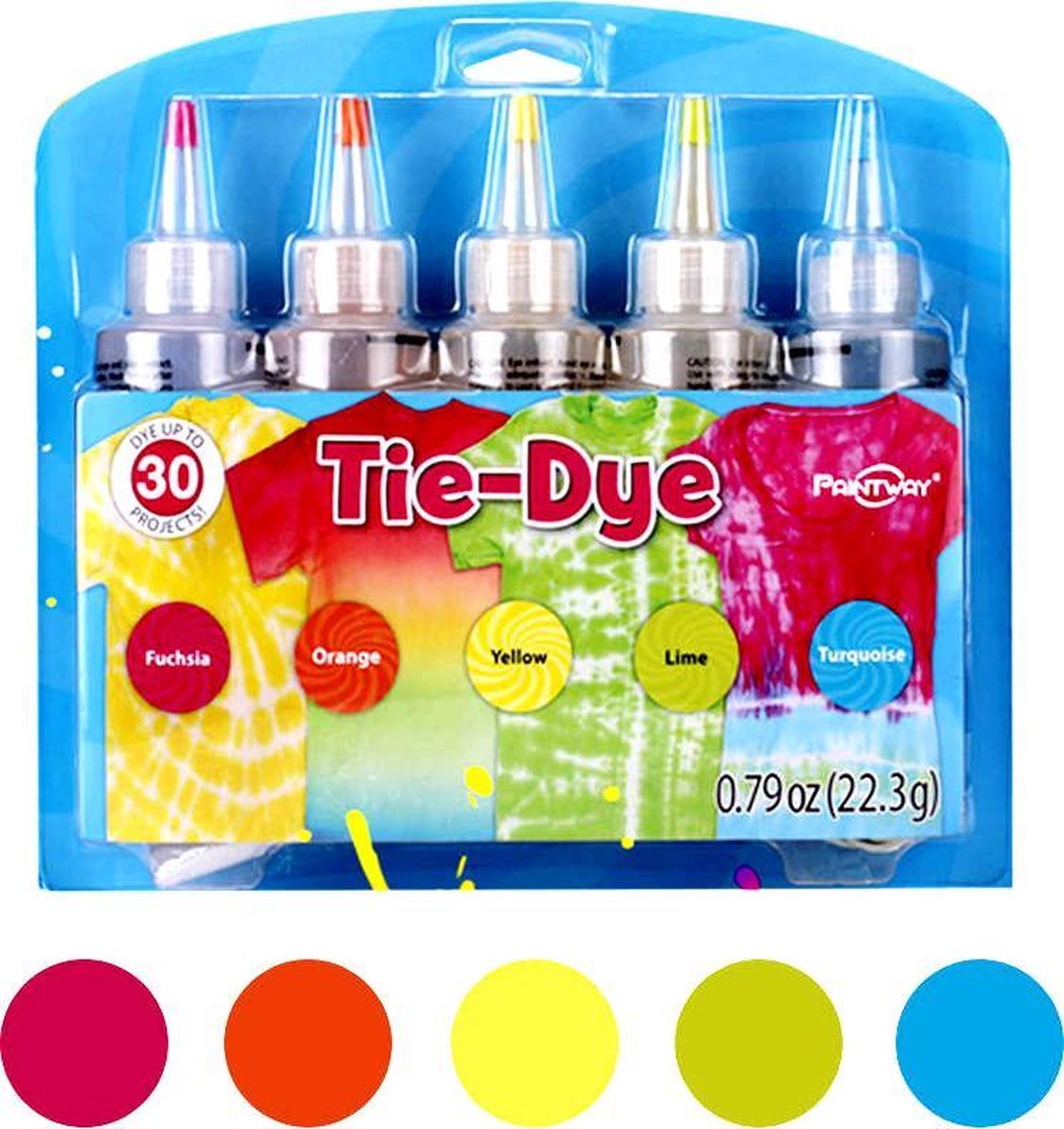 CreaYou Tie-Dye Kit Premium Set Compleet - Tie Dye Set - Hoge Kwaliteit Kleuren - Inclusief Elastieken en Handschoenen - Fuchsia, Oranje, Geel, Lime, Turqoise