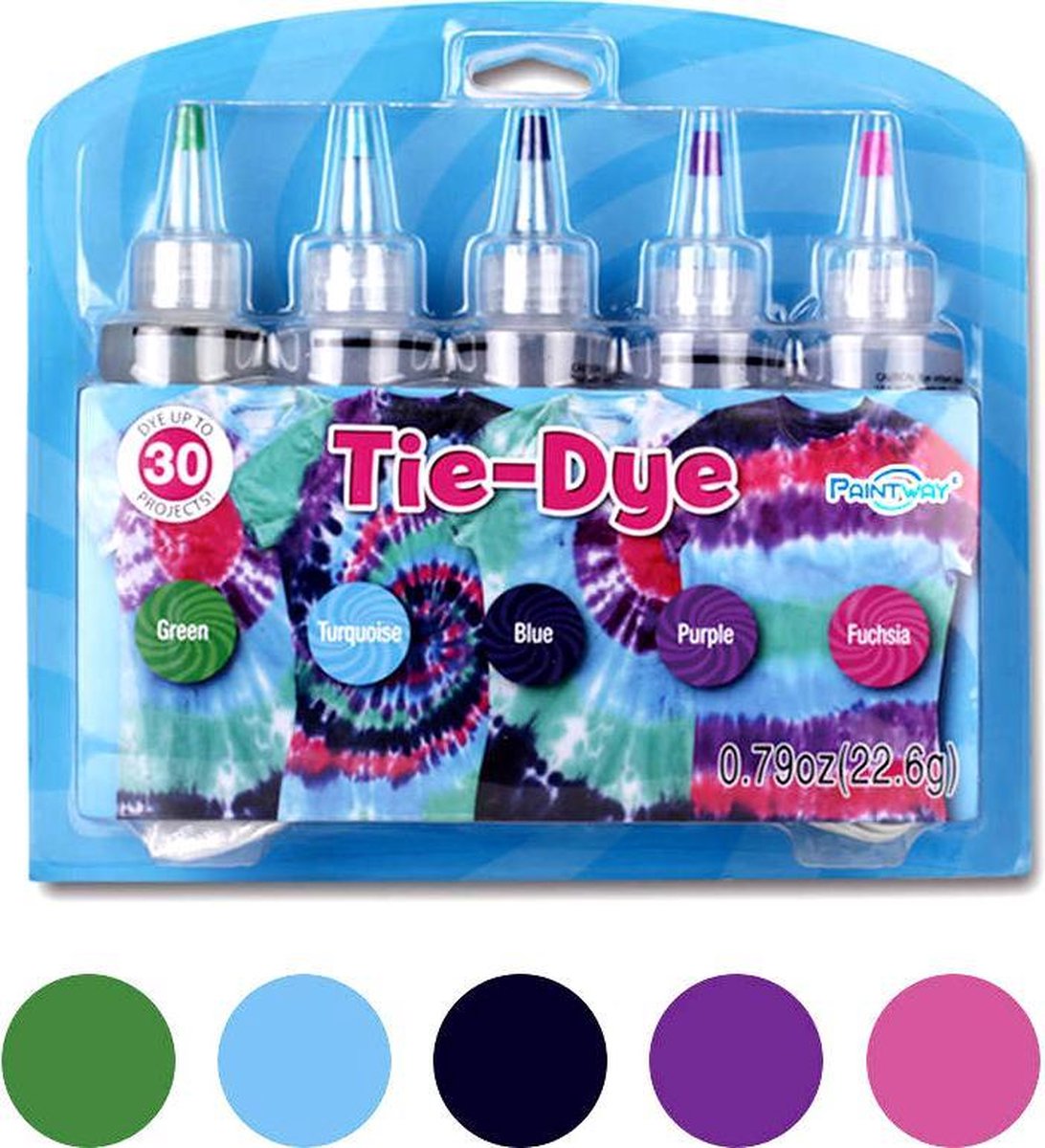 CreaYou Tie-Dye Kit Premium Set Compleet - Tie Dye Set - Hoge Kwaliteit Kleuren - Inclusief Elastieken en Handschoenen - Groen, Turqoise, Blauw, Paars, Fuchsia