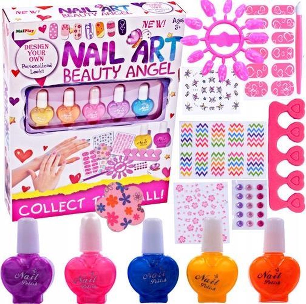 Kinder Nagellak - Nagellak Meisjes - Nagellak voor Kinderen - Kinder Make Up - Nagelstudio Meisjes - Nagelstudio Speelgoed voor Kinderen - Glam Nails - Vele Accessoires en 5 Kleuren