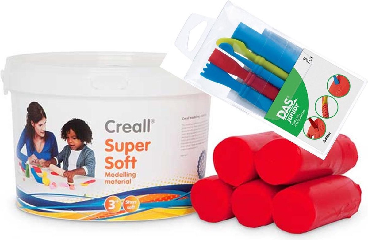 Creall Soft klei (preservative free) ROOD + klei gereedschap 5 delig plastic