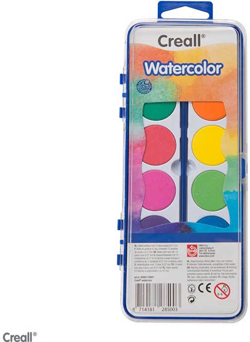 Waterverfdoos Creall 12 kleuren + penseel per 10 sets