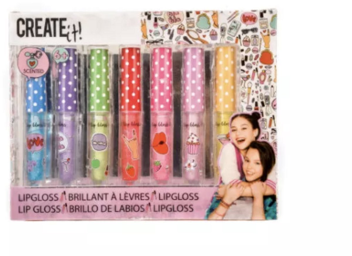 Create it 7 Delig Lipgloss - Kindermakeup - Voor Kinderen - Kinderspeelgoed -   - Smaak Explosie - Verschillende Kleuren - Make Up - Glitter en Kleur