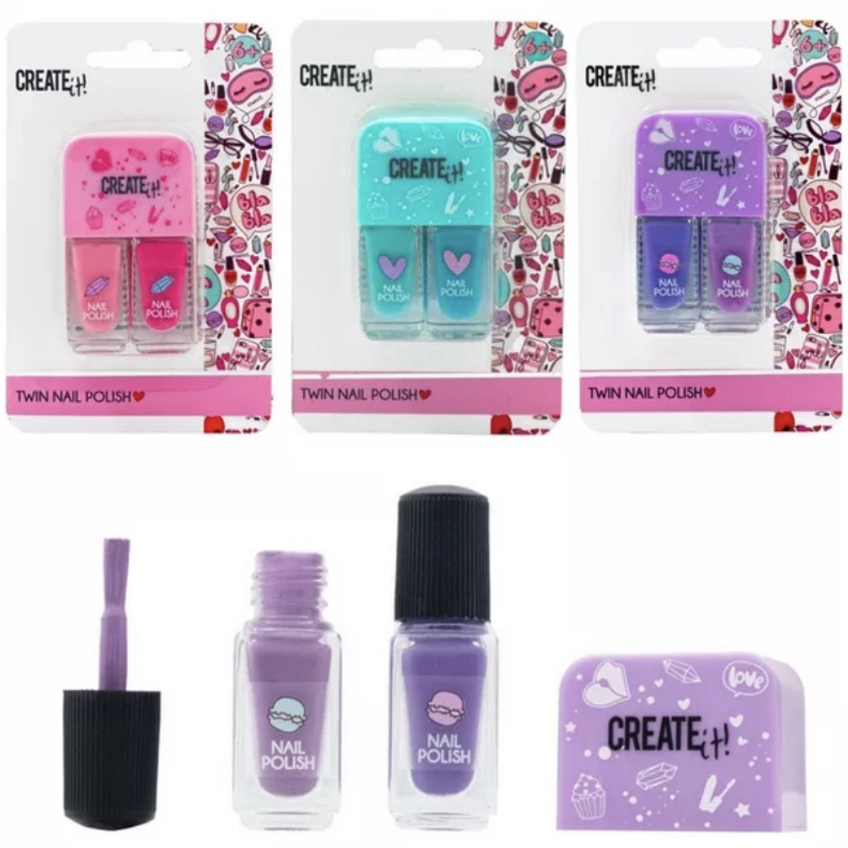 Create it Duo Nagellak - Blauw - Meerdere Kleuren - Hoge Kwaliteit - Create it - Meisjes En Jongens - 2 in 1 - 2 Kleuren In 1 - Voor Kleine Divas - Cadeau - Kinderfeestje