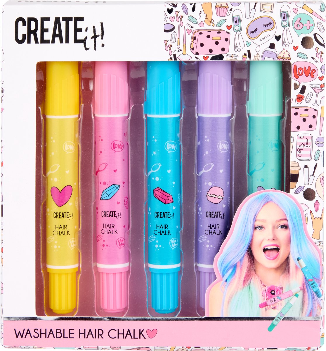 Create It! - Haar Krijt Pennen Set - 5 stuks