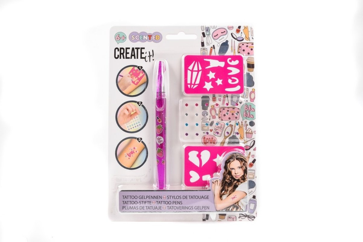 Create It! Tattoo Geurpennen met Diamant & Sjabloon Roze