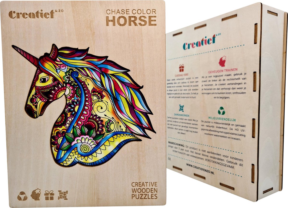 Unicorn kleur - Houten Puzzel - Jigsaw puzzels - Volwassenen - A4