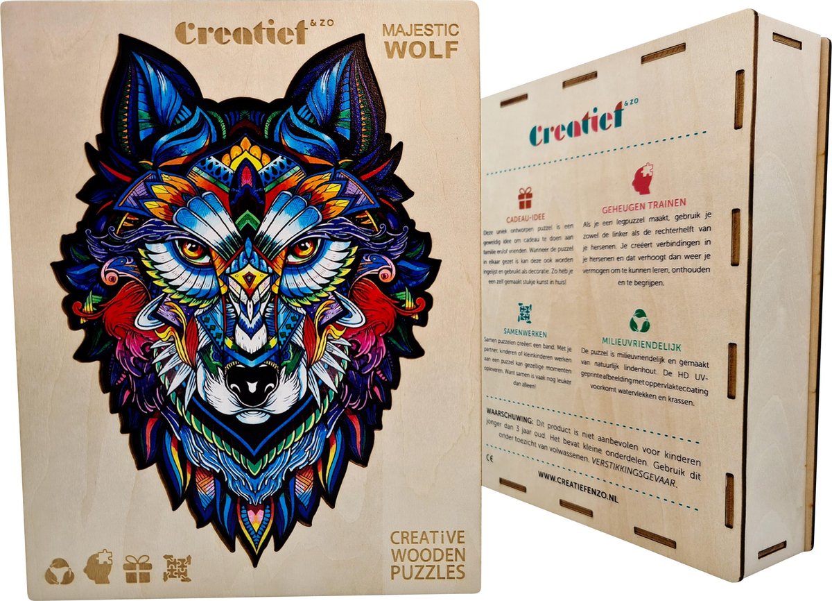 Wolf kleur - Houten Puzzel - Jigsaw puzzels - Volwassenen - A3